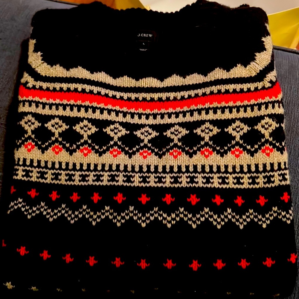 J crew mens patterned navy sweater size large